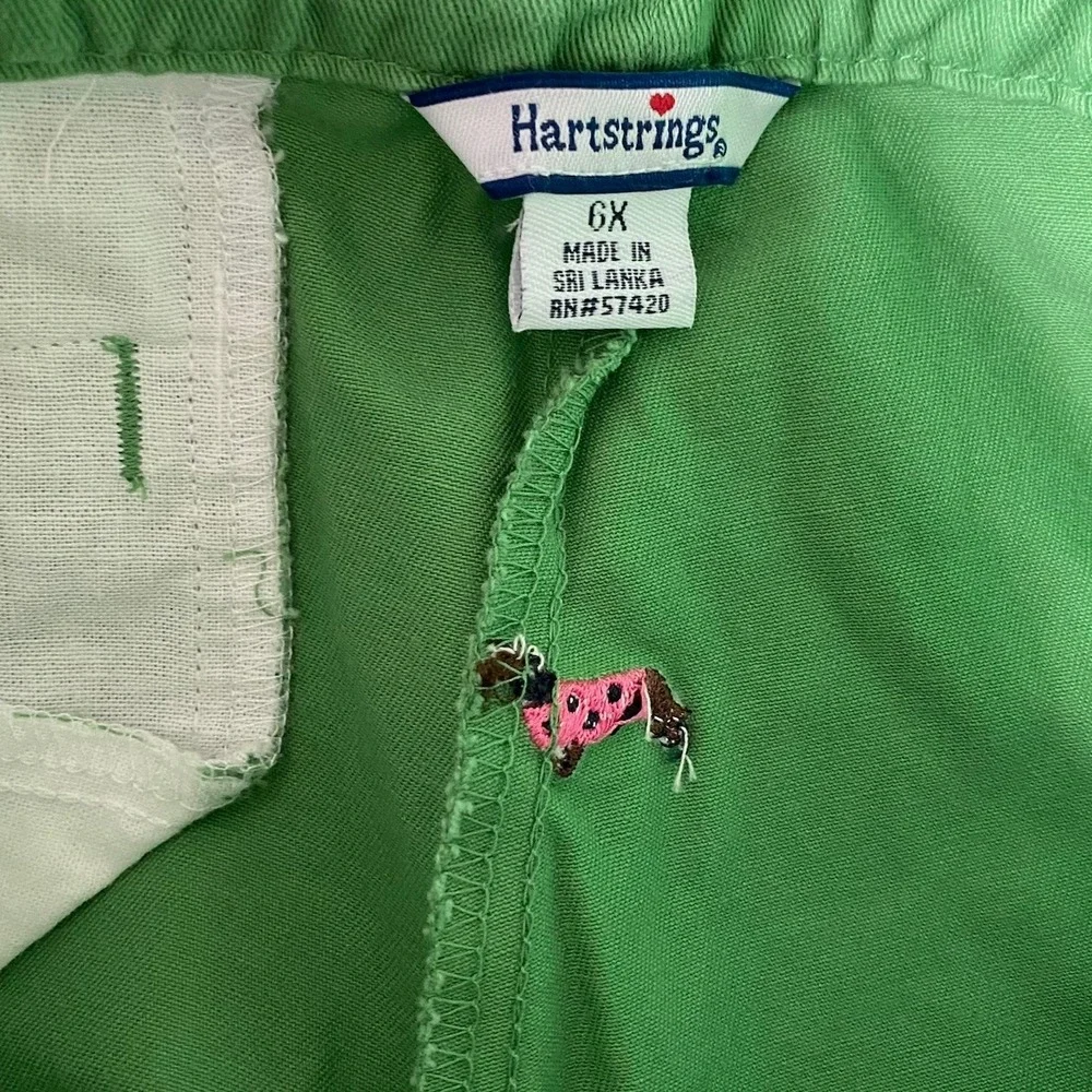 Hartstrings Pants Girls size 6 Green Flare Embroidered Dogs Cotton